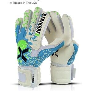 New Strikorex Professional Goalie Gloves White/Blue GoalKeeper Size 7